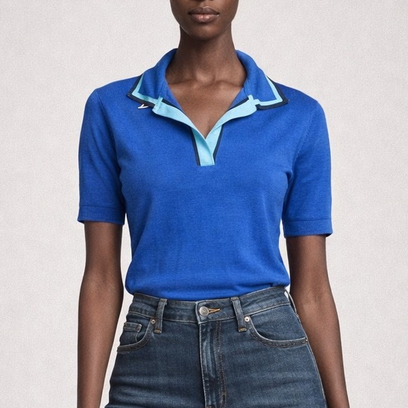New York & Company Tops - New York & Company Eva Mendes Blue Polo with Light Blue Trim